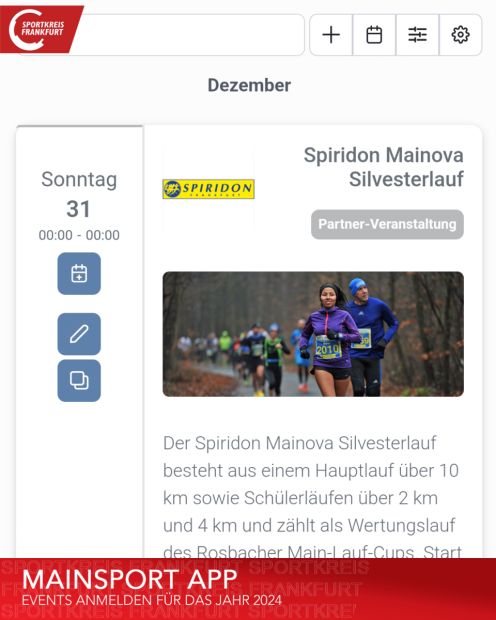 Nach Silvester ist vor Silvester: In der MainSport-App werden alle gemeldeten Sport-Veranstaltungen veröffentlicht.    Bild: Sportkreis Frankfurt